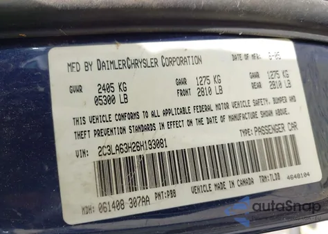 2006 Chrysler 300C из США, поврежденный, VIN 2C3LA63H26H193081